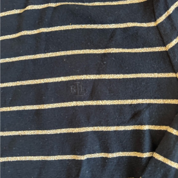 LAUREN RALPH Lauren Black Gold Striped Long Sleeve Top SZ M - Picture 2 of 5